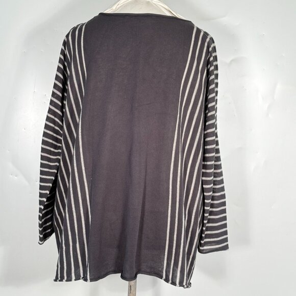 NWT Cotton-Viscose Blend Striped Relaxed Fit Gray Knit Top Made in Italy L/XL - Picture 4 of 8
